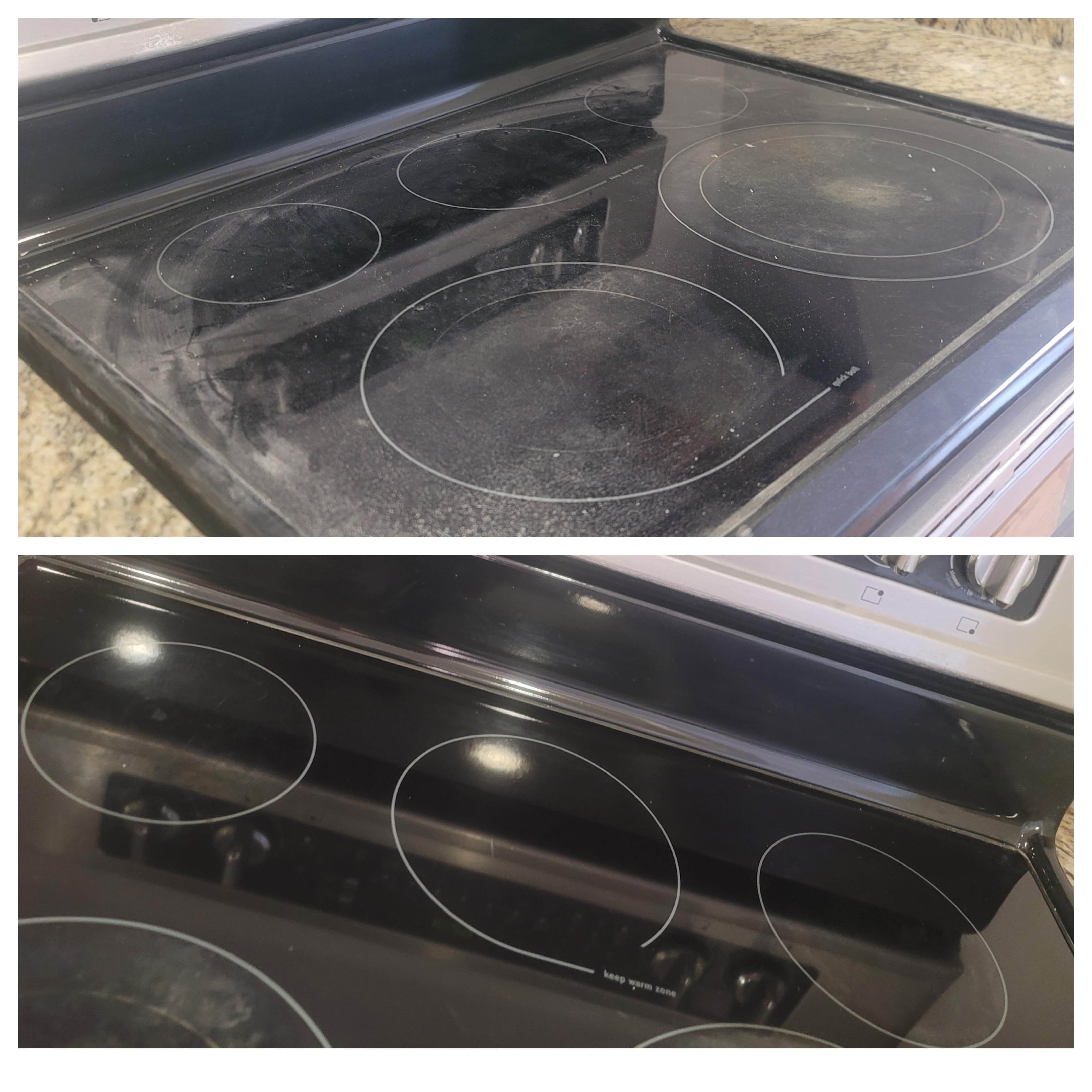 Clean glass-top stove before and after